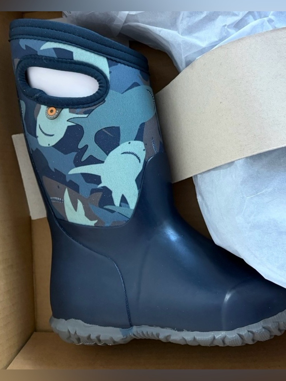Bogs Kids Navy and Light Blue Shark Rain Boots
